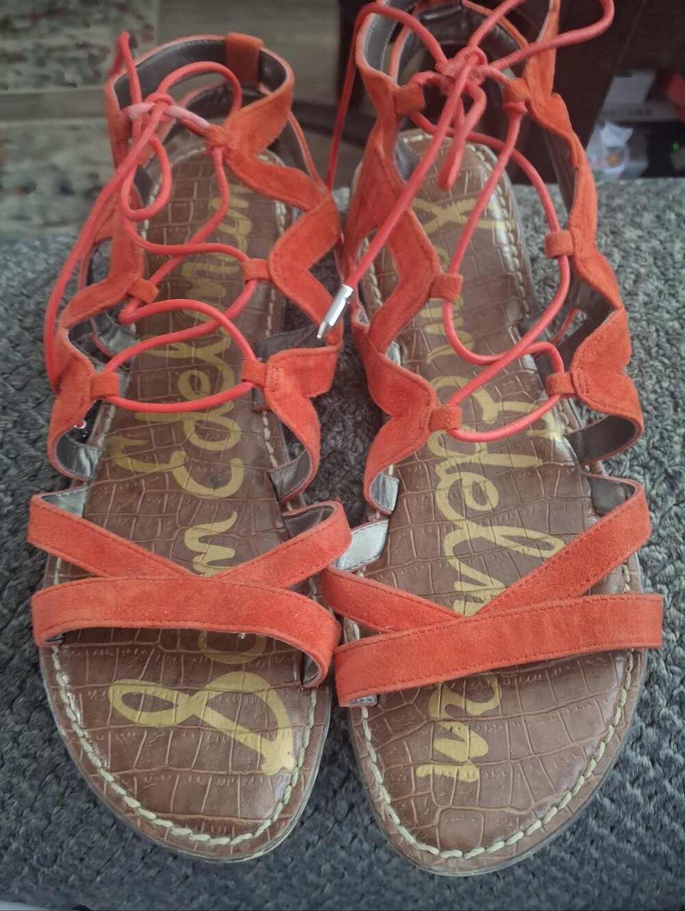 Red Lace-Up Gladiator Sandals